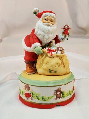 Vintage 1987 Enesco Santa Claus Music Box Figurine "I Believe In Santa" Works